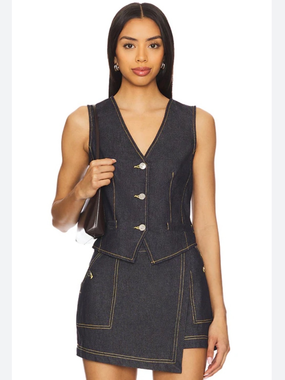 Steve Madden Dark Indigo Denim Vest and Asymmetrical Skirt Set